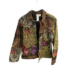 Vtg Coldwater Creek petite M Women's Embroidered Applique Jacket Tapestry Art